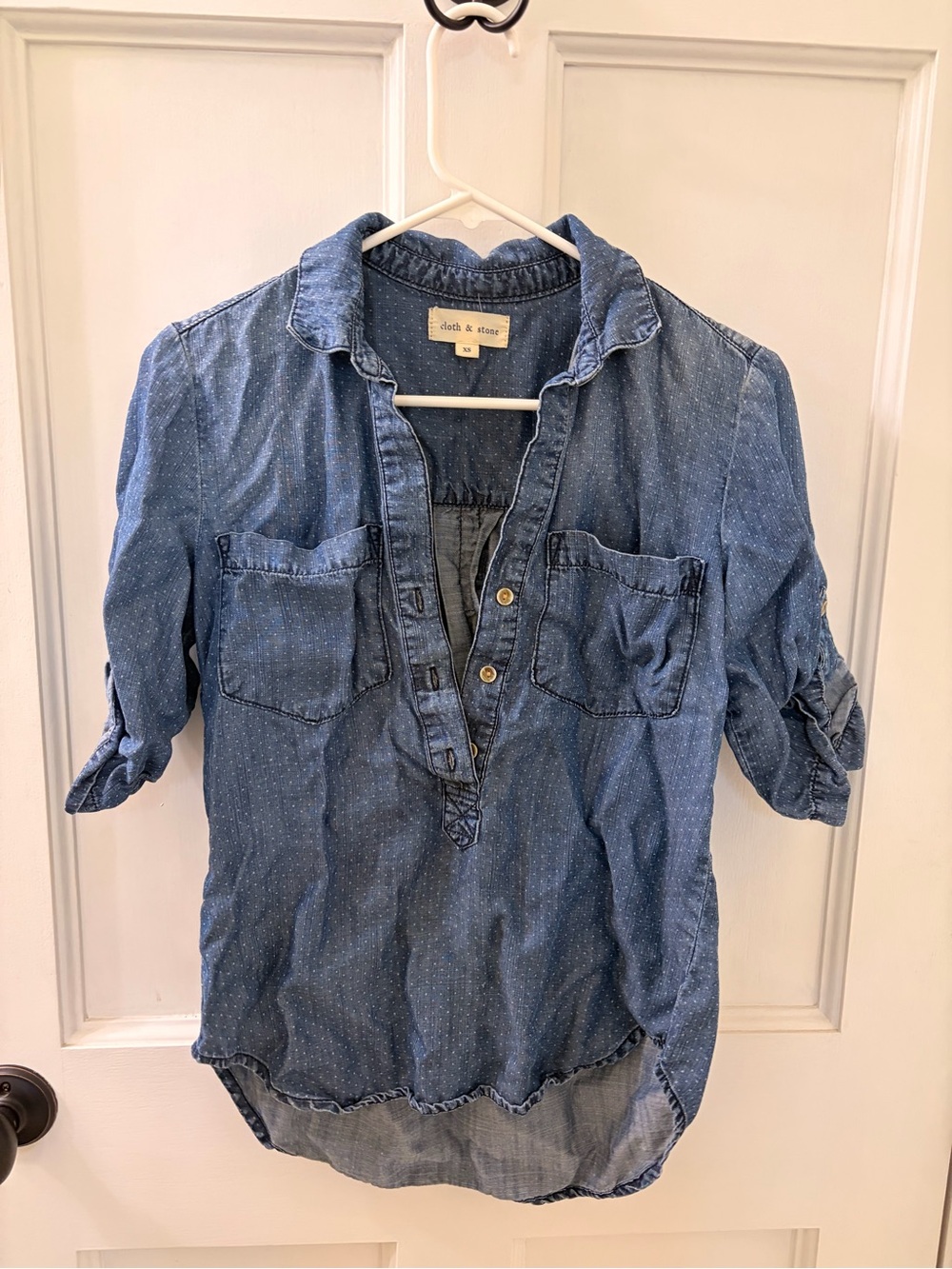 cloth & stone Washed Blue Denim Dot Henley Shirt